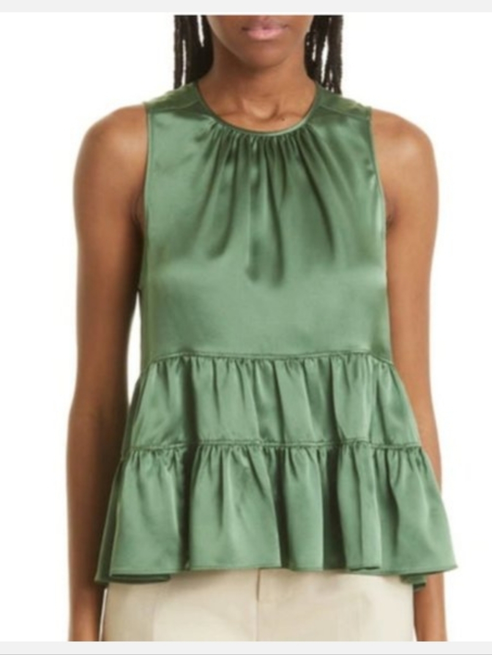 cinq a sept Satin Tiered Peplum Camisole - Green